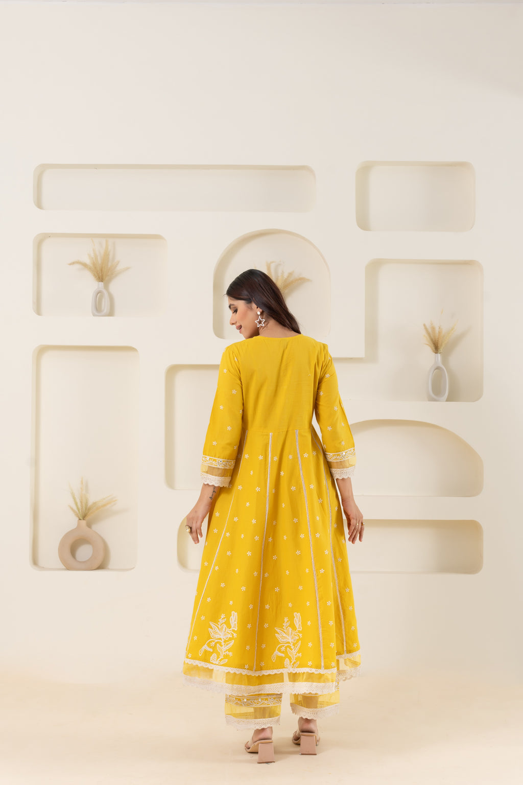 Thread Work Yellow Anarkali Suit Set
