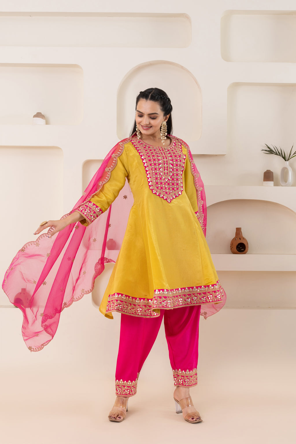 VARAMYA Yellow Gota Patti Anarkali suit