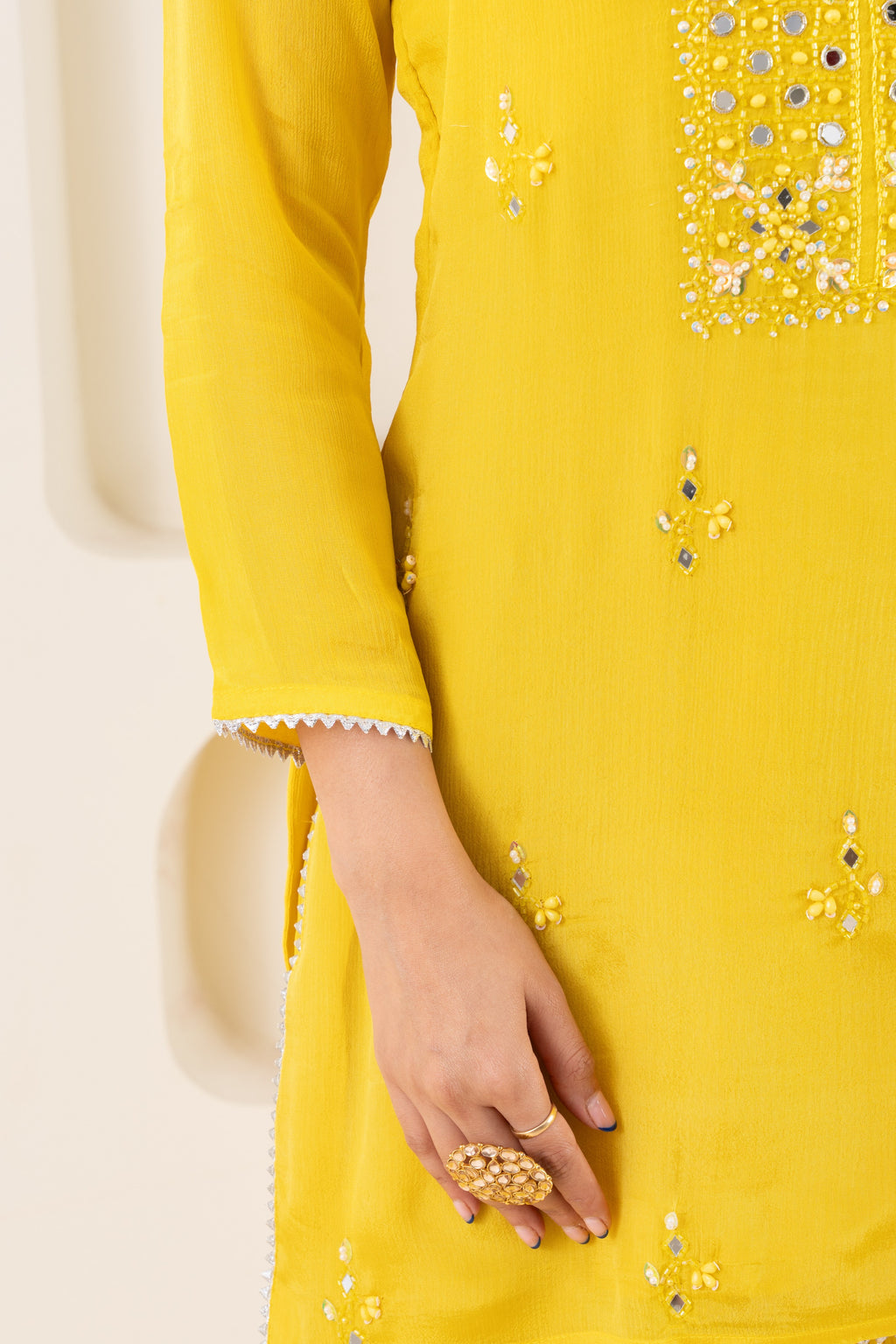 VARAMYA Yellow Handwork Sharara Set