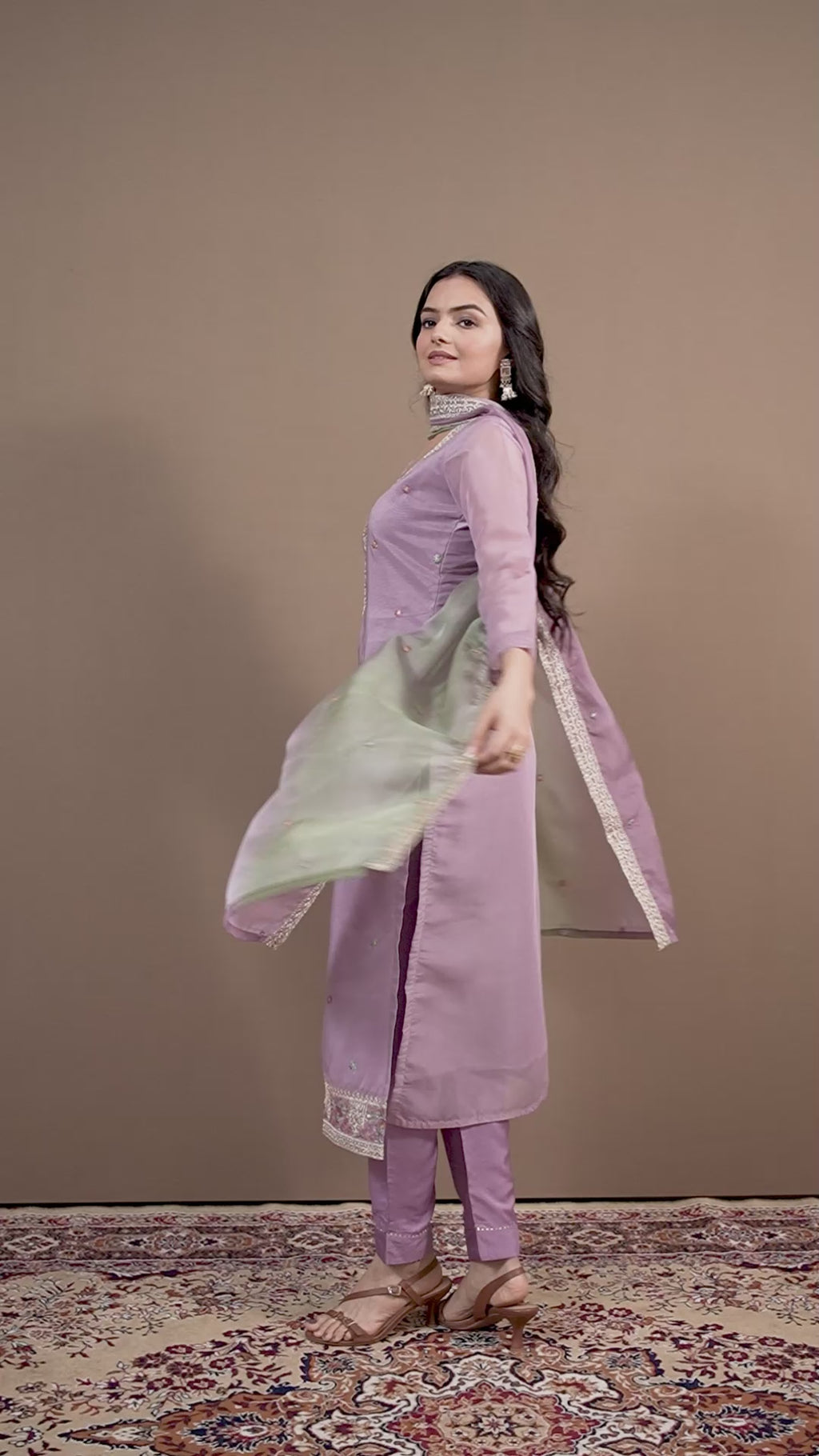 Varamya Lavender Organza Straight Suit