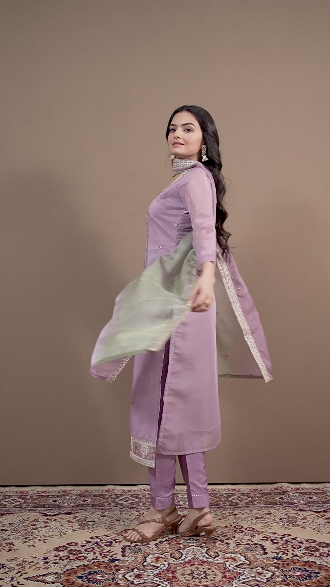 Varamya Lavender Organza Straight Suit