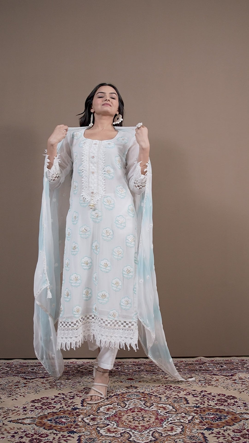 Varamya White-blue Pakistani Suit Set