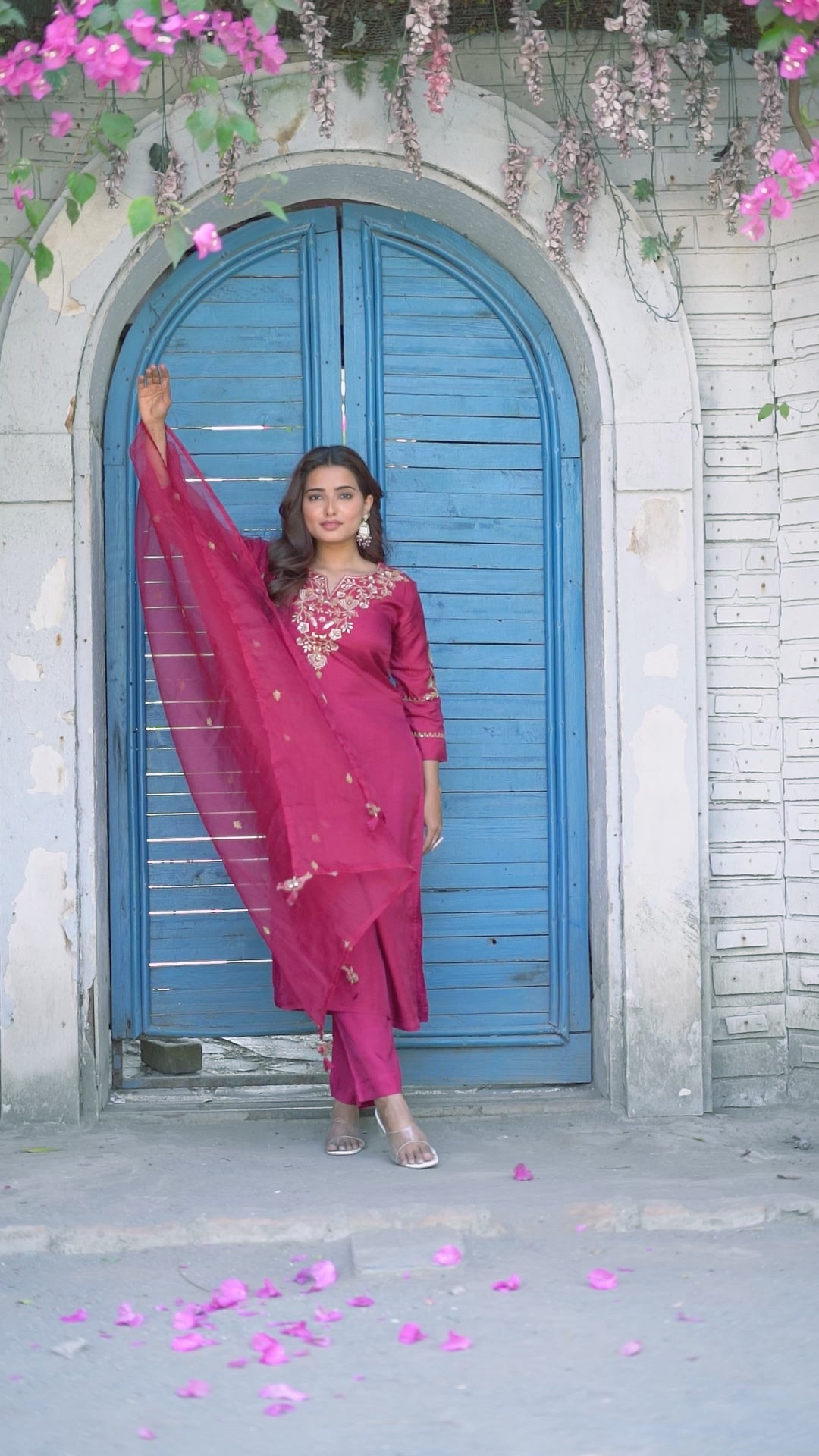 VARAMYA Wine Silk Straight Suit