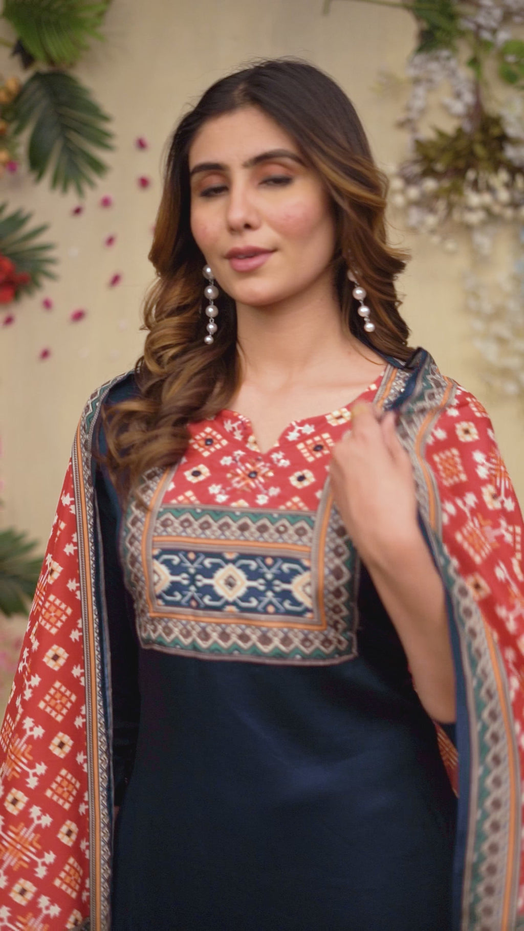 VARAMYA Navy-Blue Straight Silk Suit