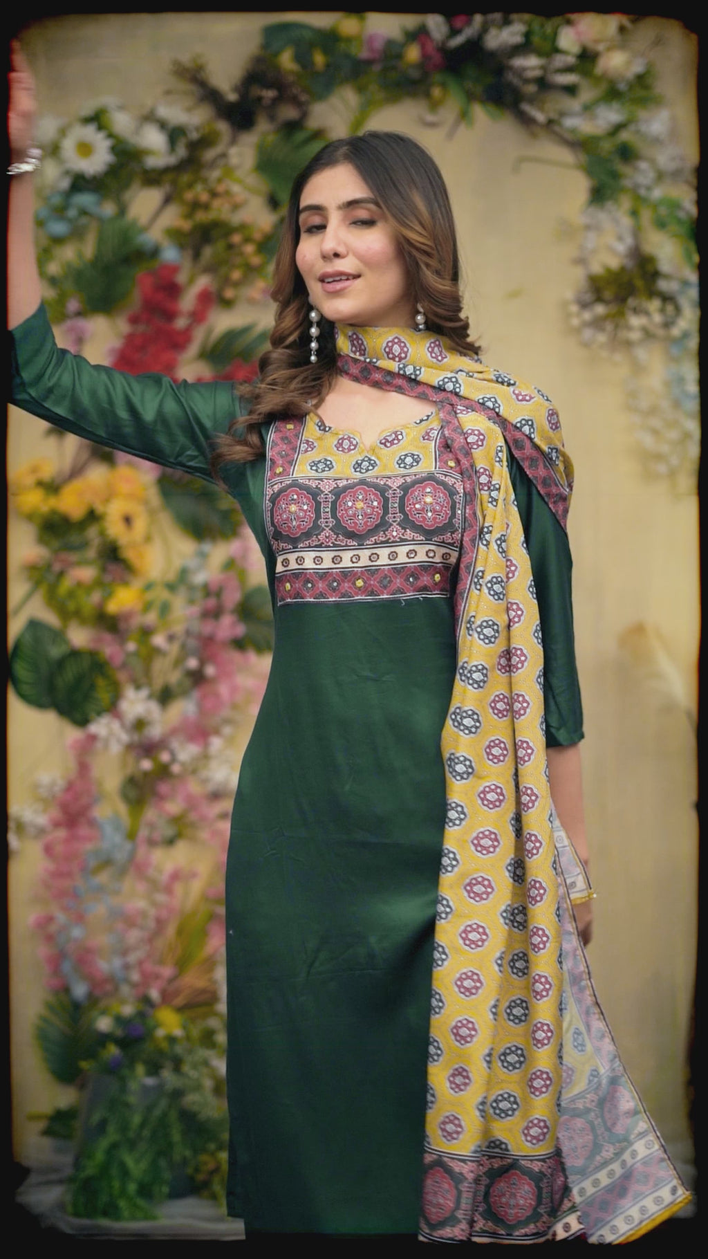 VARAMYA Green Straight Silk Suit