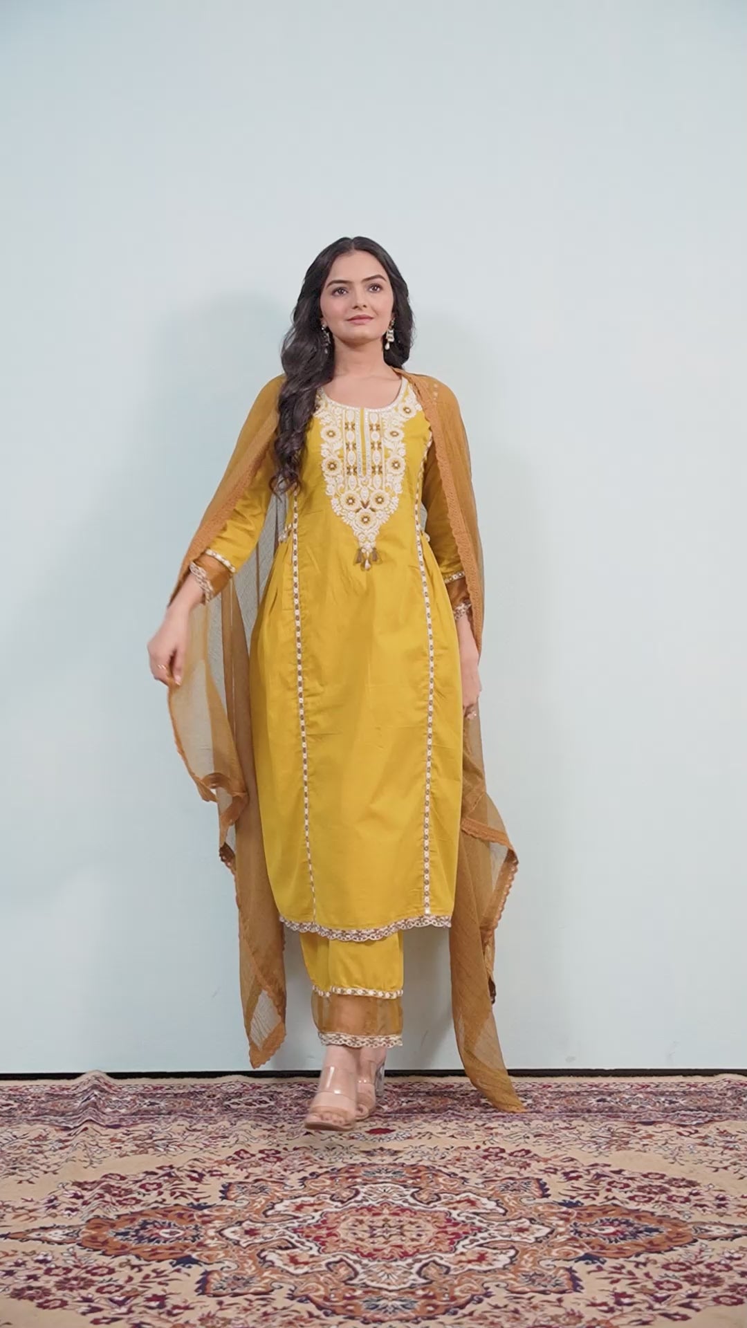 Varamya Yellow A-line Gathered Suit