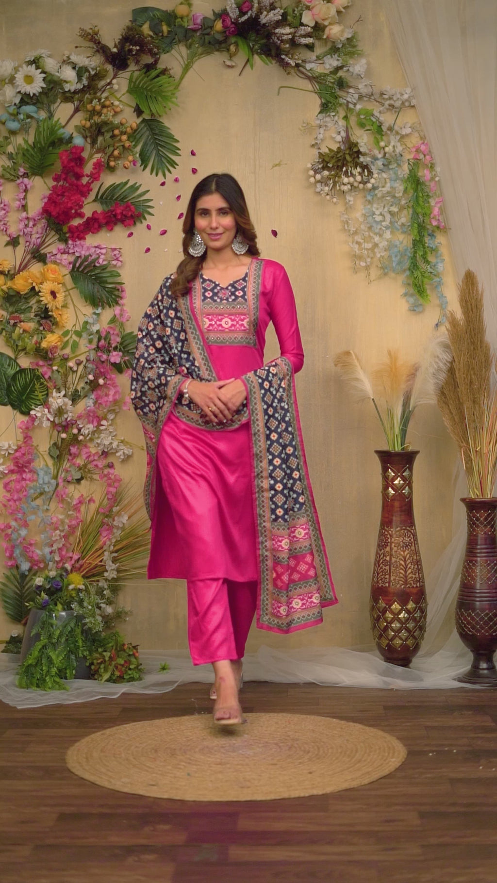 VARAMYA Pink Straight Silk Suit