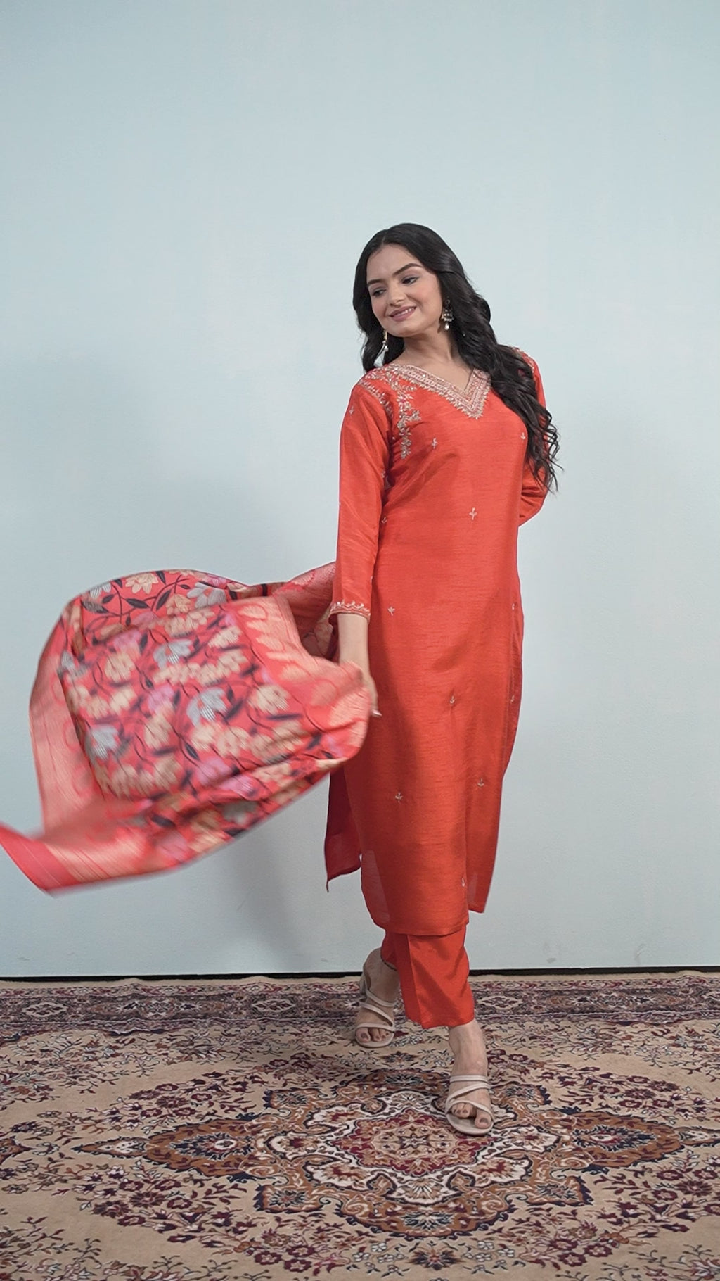 Varamya Orange Handwork Straight Suit