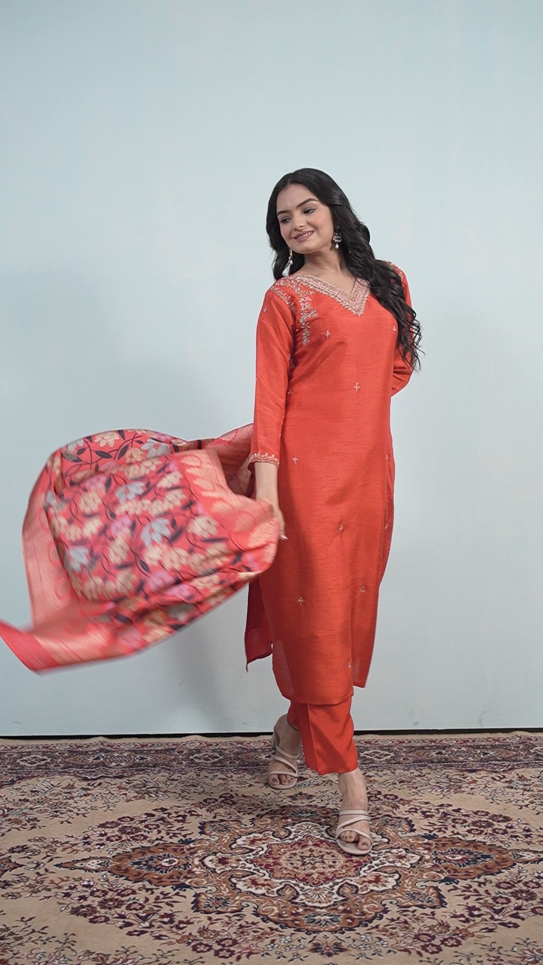 Varamya Orange Handwork Straight Suit