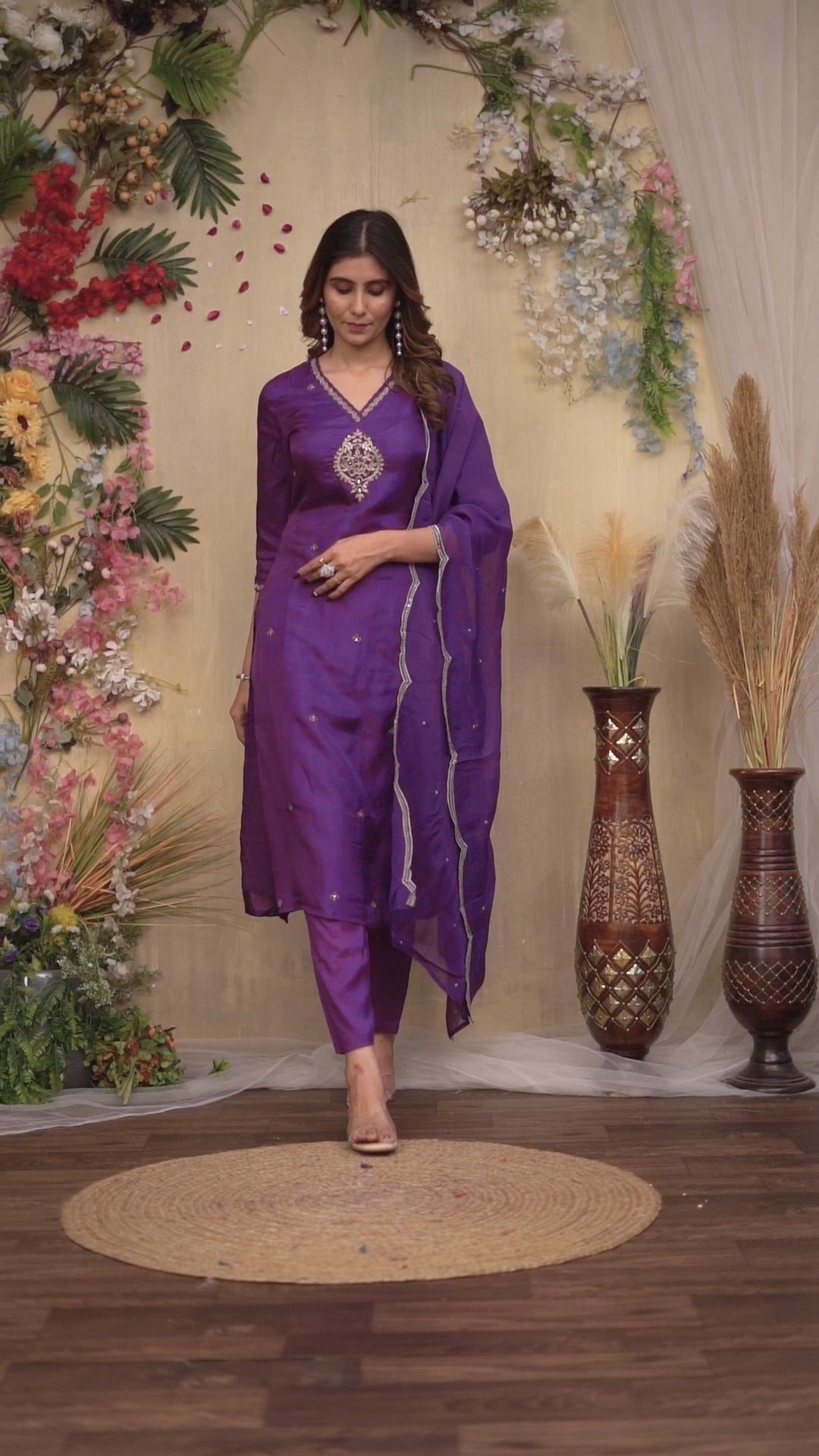VARAMYA PURPLE SILK WOVEN EMBROIDERED SUIT SET