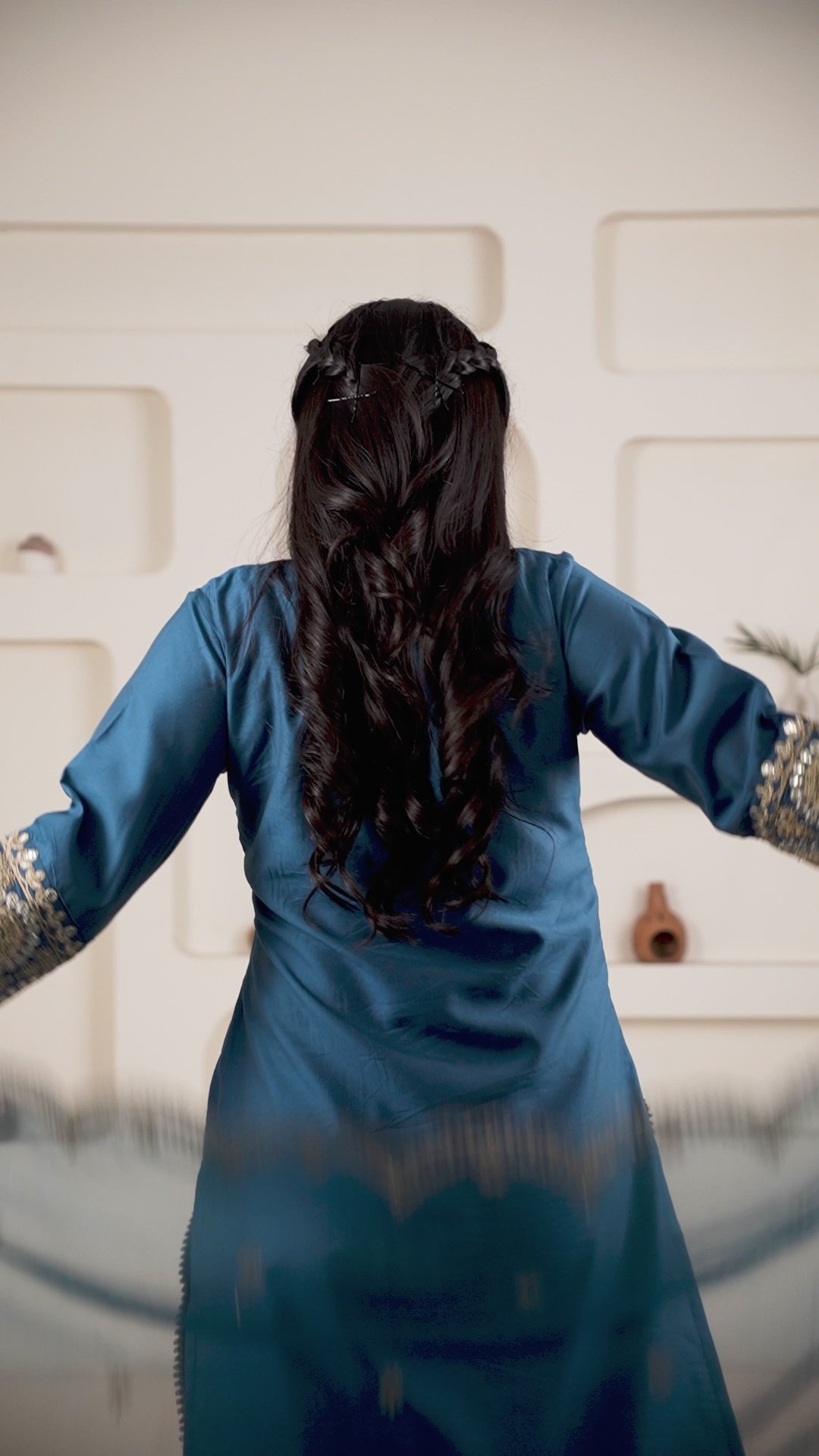 VARAMYA Blue Silk Straight Suit